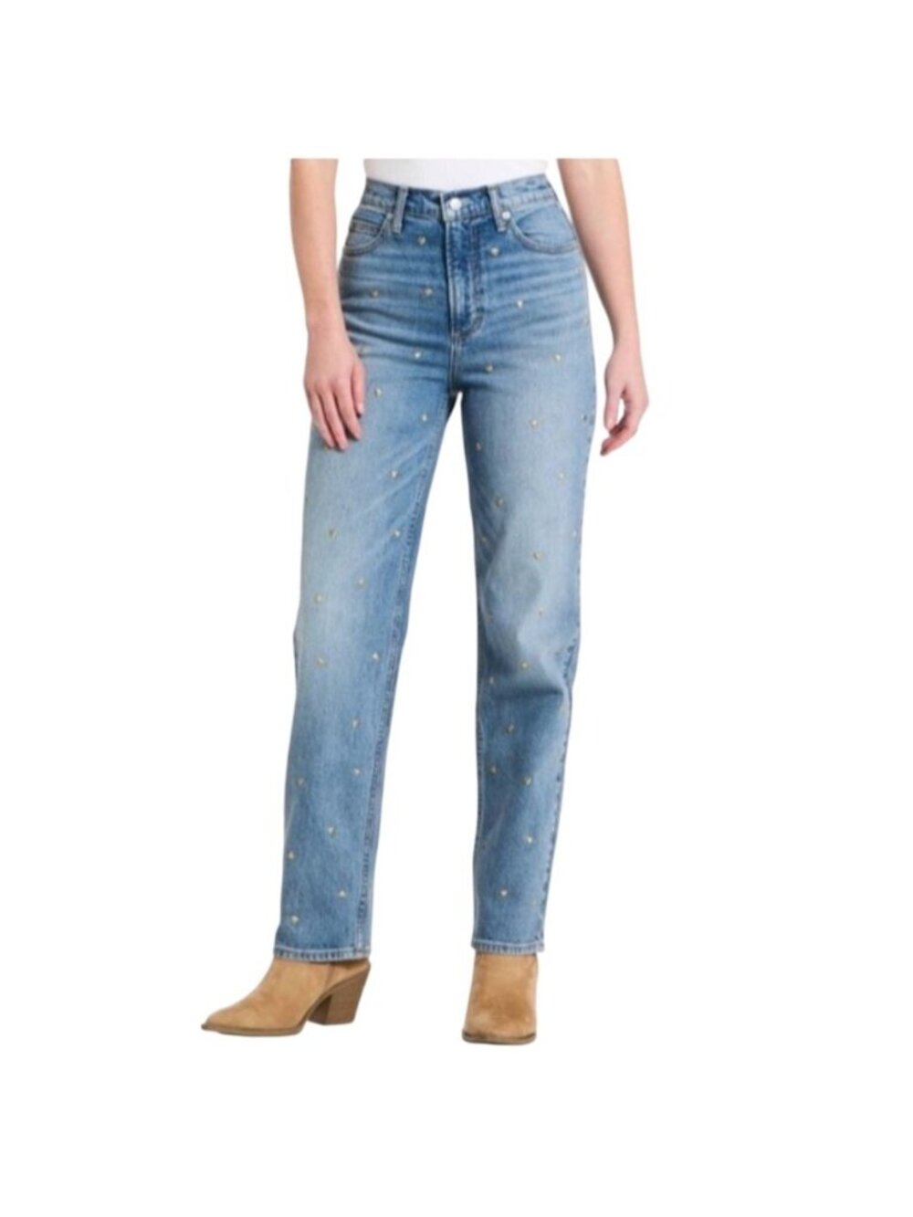 Universal Thread Women's Vintage Straight Jeans W/ Gold Heart Studs Size 4 Long